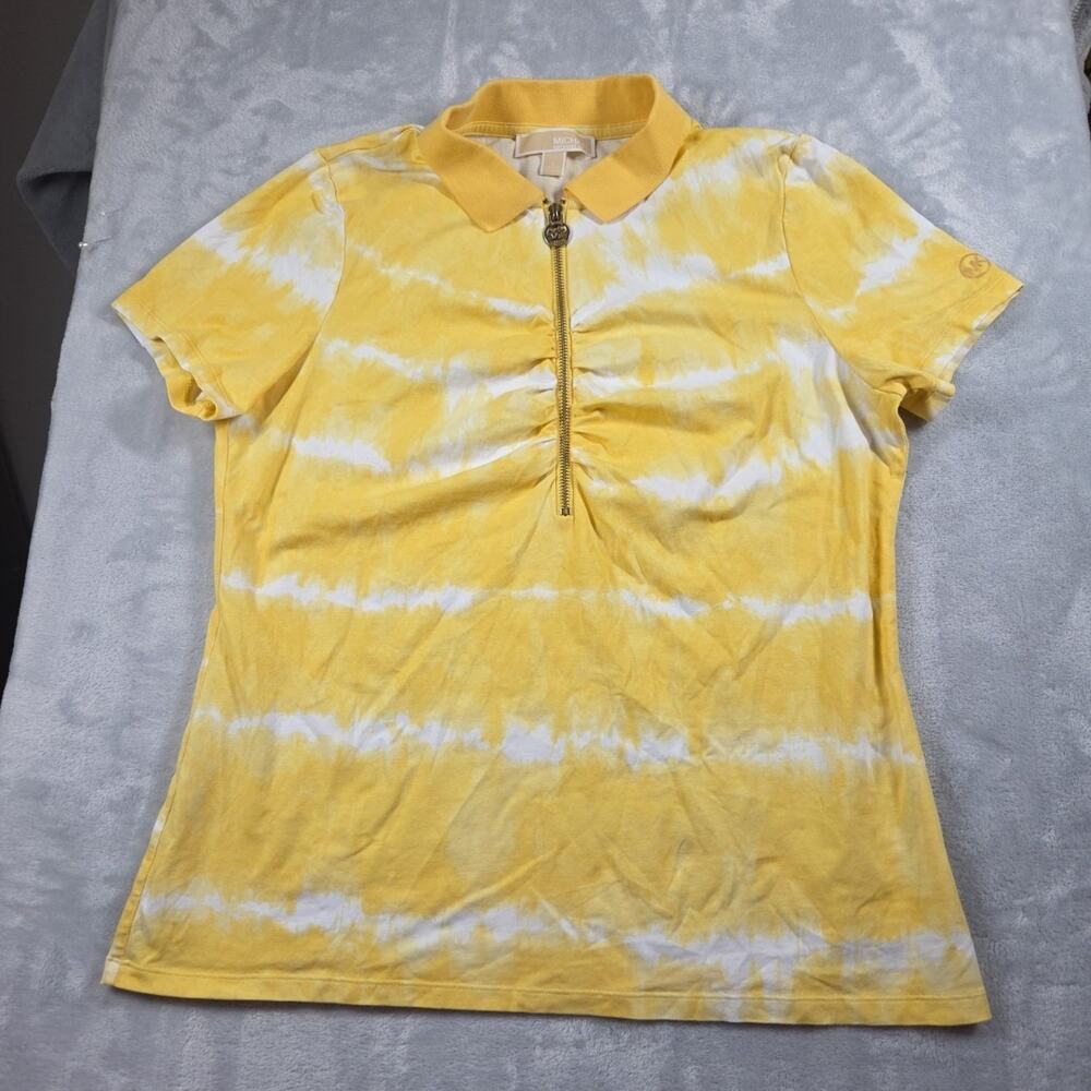 Michael Kors Top Women's Sz L Yellow Tie Dye Zip Front Pullover Soft 0730